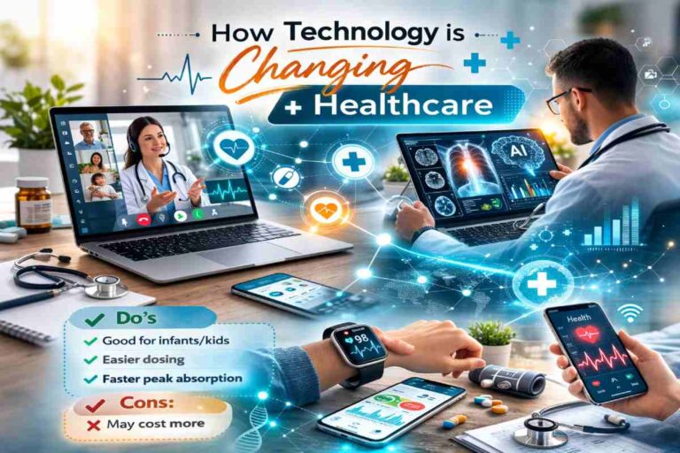 Telemedicine, AI diagnostics and wearables showing how technology is changing healthcare.