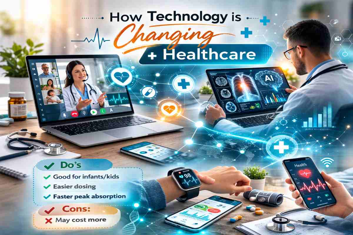 Telemedicine, AI diagnostics and wearables showing how technology is changing healthcare.