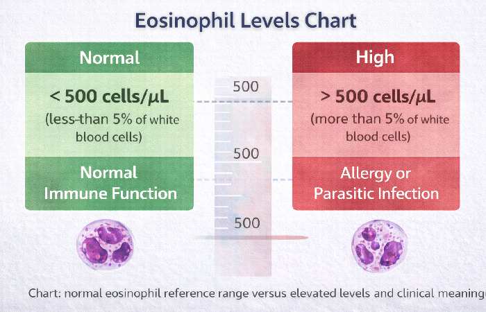 Normal vs high eosinophil levels chart in a blood test