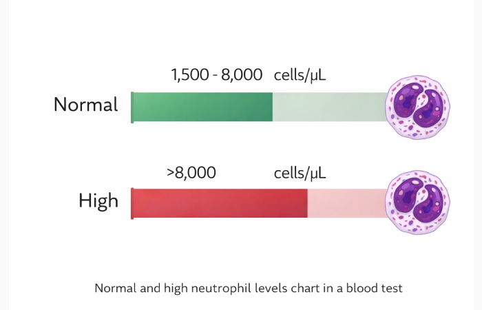 Normal and high neutrophil levels chart in a blood test
