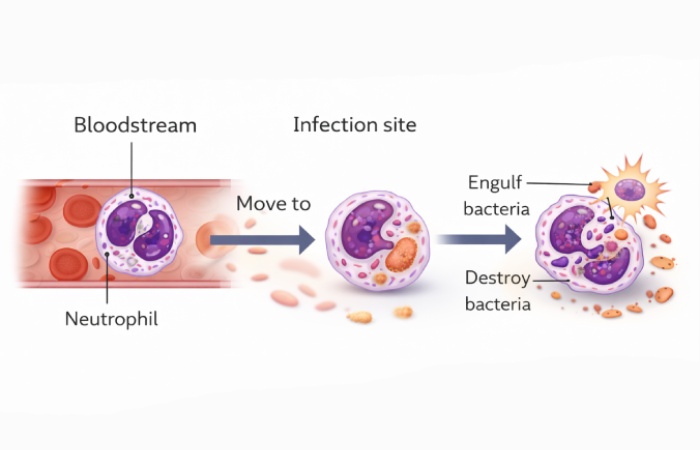 Diagram showing how neutrophils fight infection in the immune system
