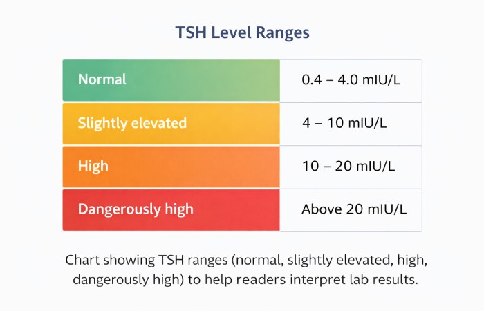 TSH level ranges from normal to dangerously highCaption