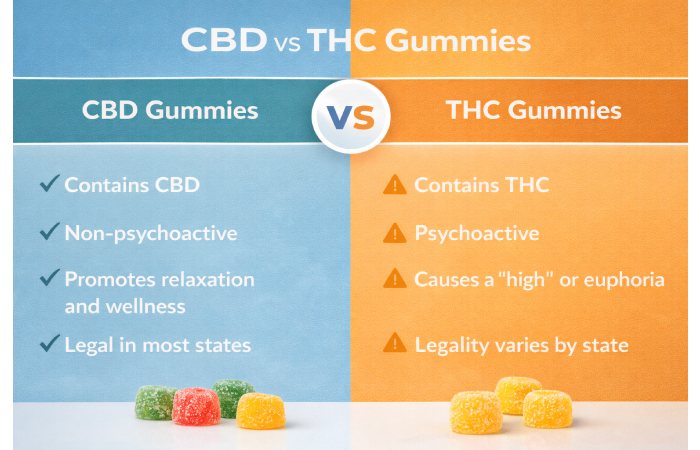 CBD vs THC gummies comparison differences chart