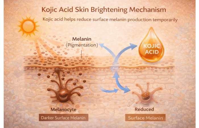 kojic acid skin brightening mechanism melanin reduction diagram