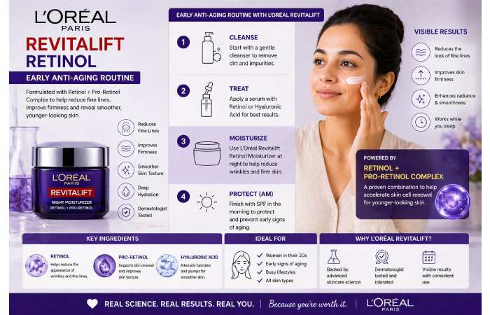 loreal revitalift retinol moisturizer early anti aging routine