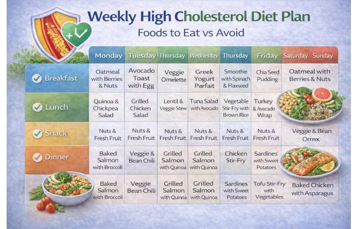 weekly high cholesterol diet plan schedule chart